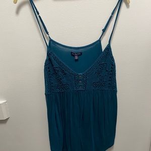 America Eagle Teal Crochet Tank Top